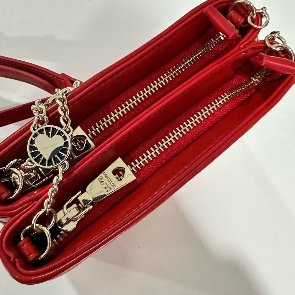 Love Moschino Red Quilted Crossbody Bag Double Zip NWT - Picture 6 of 14